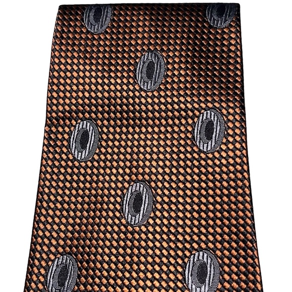 Pierre Balmain Rust Orange Printed Silk Neck Tie - Picture 2 of 5